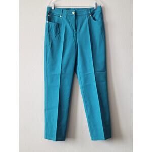 St John Sport By Marie Gray Green Sz 10 Pant Gold Logo Button